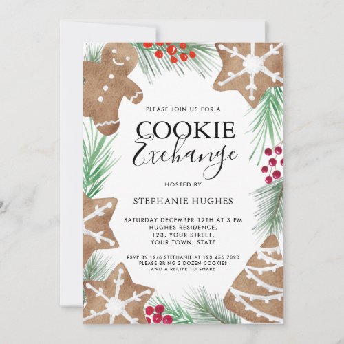 Christmas Watercolor Holiday Cookie Exchange Party Invitation
