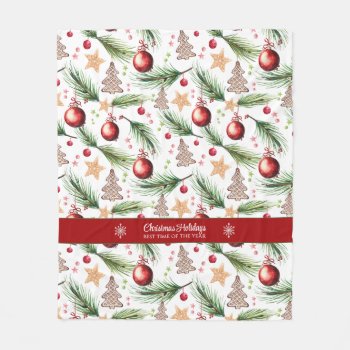 Christmas Watercolor Holidays Decoration Pattern Fleece Blanket by ChristmaSpirit at Zazzle