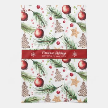 Christmas Watercolor Holidays Decoration Pattern Kitchen Towel by ChristmaSpirit at Zazzle