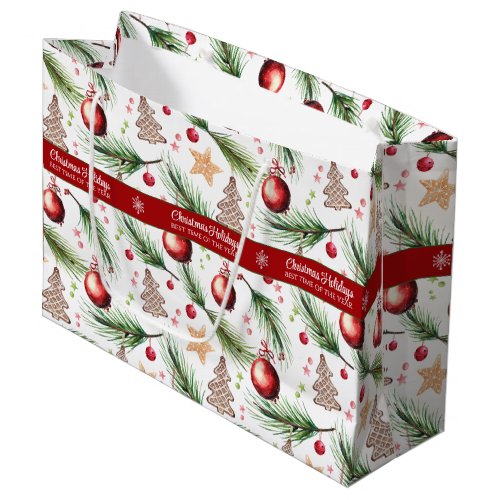 Christmas Watercolor Holidays Decoration Pattern Large Gift Bag