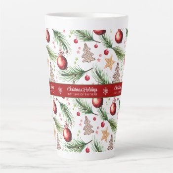 Christmas Watercolor Holidays Decoration Pattern Latte Mug by ChristmaSpirit at Zazzle