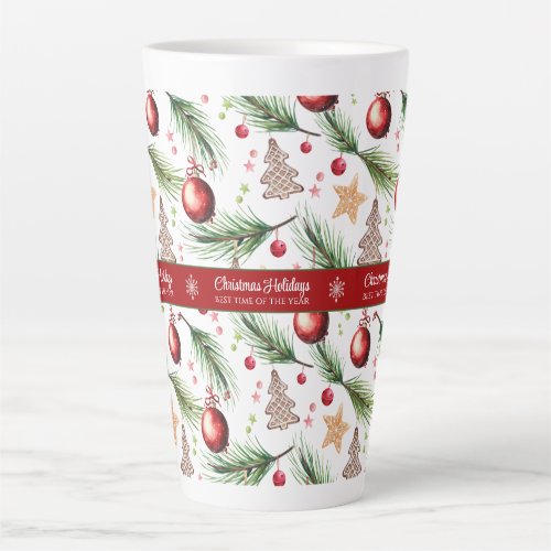 Christmas Watercolor Holidays Decoration Pattern Latte Mug