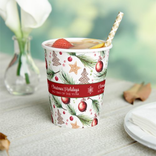 Christmas Watercolor Holidays Decoration Pattern Paper Cups