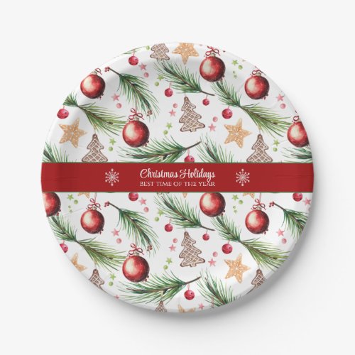 Christmas Watercolor Holidays Decoration Pattern Paper Plates