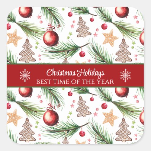 Christmas Watercolor Holidays Decoration Pattern Square Sticker