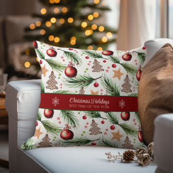 Christmas Watercolor Holidays Decoration Pattern Throw Pillow by ChristmaSpirit at Zazzle