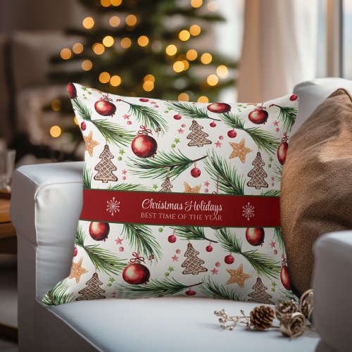 Christmas Watercolor Holidays Decoration Pattern Throw Pillow