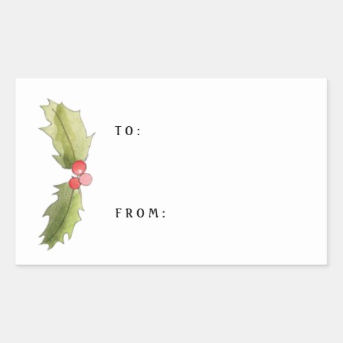 Christmas Watercolor Holly and Berries Gift Tag