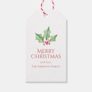 Christmas Watercolor Holly Berries Holiday Gift T Gift Tags