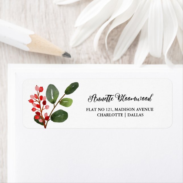 Christmas Watercolor Holly Berry  Label (Insitu)