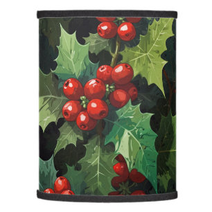 Christmas watercolor Holly berry leaves botanical Lamp Shade
