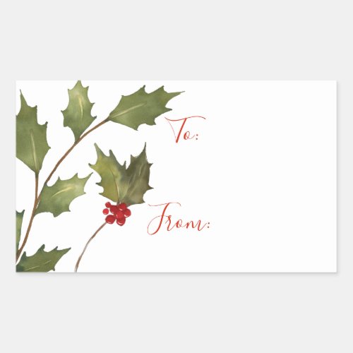 Christmas Watercolor Holly Branch To From Tag