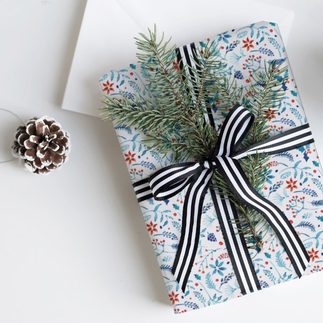 Christmas Watercolor Holly Foliage Pattern Wrapping Paper (Creator Uploaded)