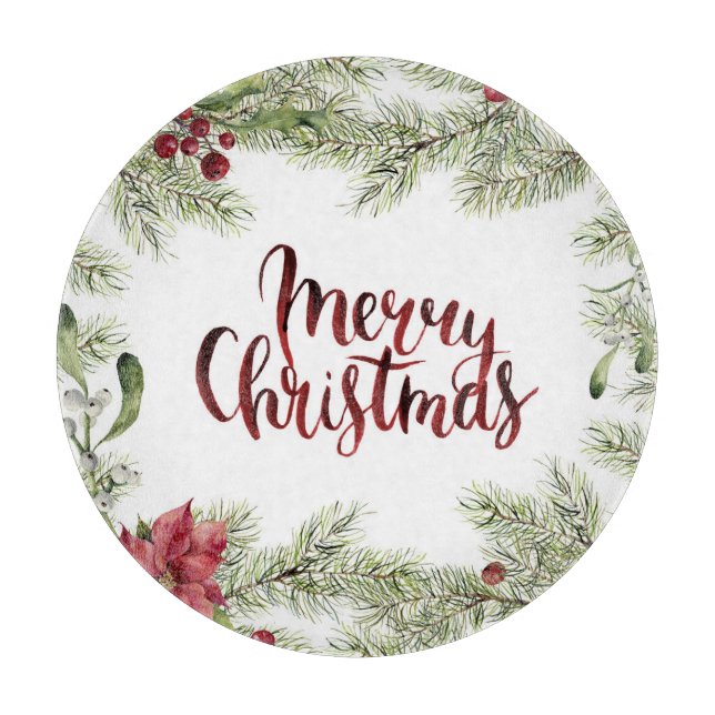 Christmas | Watercolor - Holly & Mistletoe Frame Cutting Board (Front)