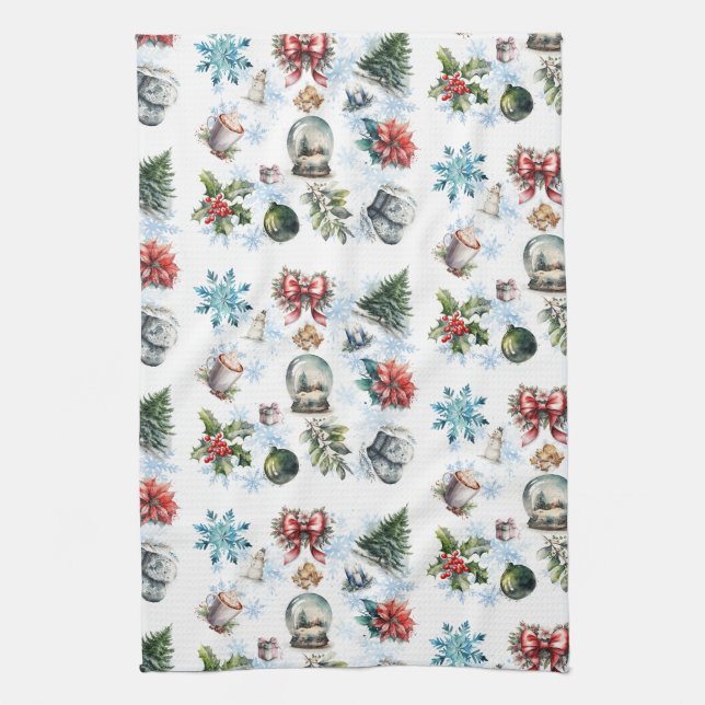 Christmas Watercolor  Kitchen Towel (Vertical)