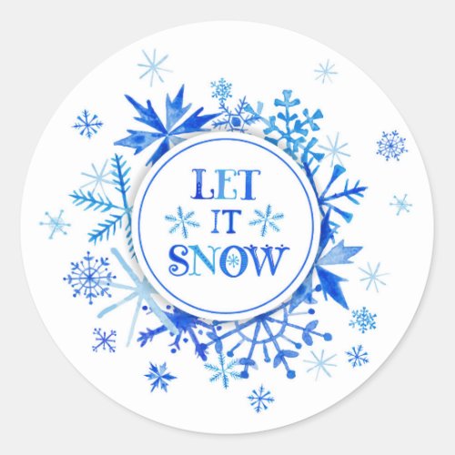 Christmas  Watercolor _ Let It Snow Snowflakes Classic Round Sticker