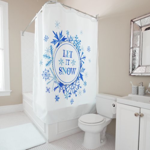 Christmas  Watercolor _ Let It Snow Snowflakes Shower Curtain