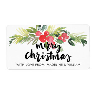 Christmas   Watercolor - Merry Christmas Holly Label