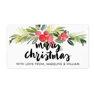 Christmas | Watercolor - Merry Christmas Holly Label