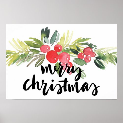 Christmas  Watercolor _ Merry Christmas Holly Poster