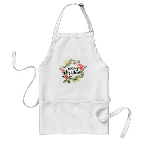 Christmas  Watercolor _ Merry Christmas Wreath Adult Apron