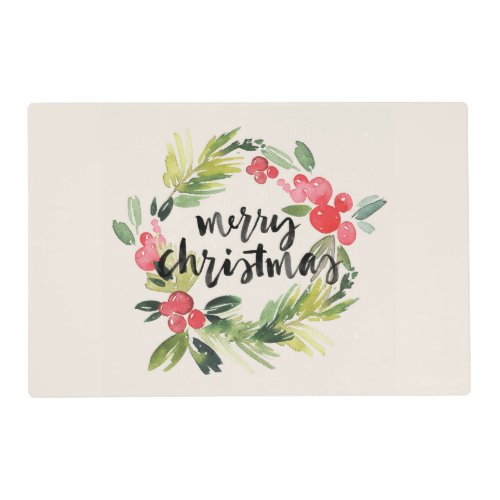 Christmas  Watercolor _ Merry Christmas Wreath Placemat