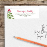 Christmas Watercolor Merry Mistletoe Greenery Label<br><div class="desc">This design features a Christmas holiday watercolor greenery return address label with mistletoe foliage leaves leaf, elegant whimsical classic classy, with a festive red and green ribbon, a traditional Christmas mailing supplies, a simple minimalist minimal winter, stylish trendy calligraphy script, Christmas greeting card envelope seal, a Christmas holiday sticker label,...</div>