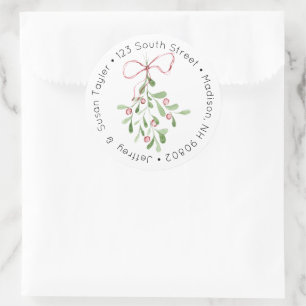 Christmas Watercolor Mistletoe Address Label