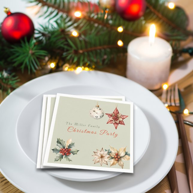 Christmas Watercolor Mistletoe Custom Message Name Napkins (Creator Uploaded)