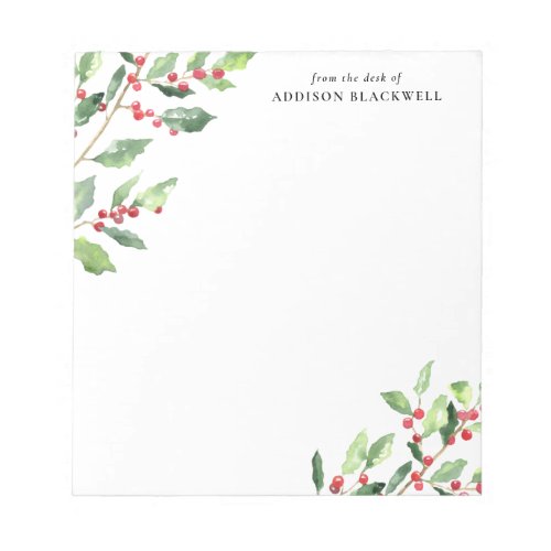 Christmas Watercolor Mistletoe Notepad with Name