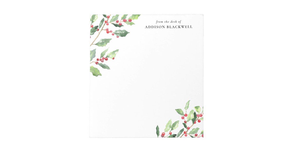 Christmas Watercolor Mistletoe Notepad with Name | Zazzle