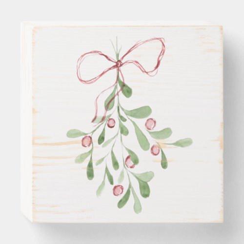 Christmas Watercolor Mistletoe Wooden Box Sign