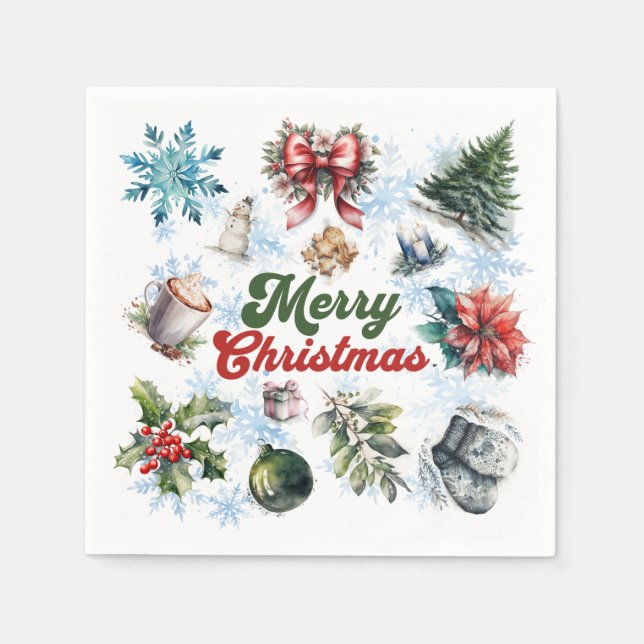 Christmas Watercolor Napkins (Front)