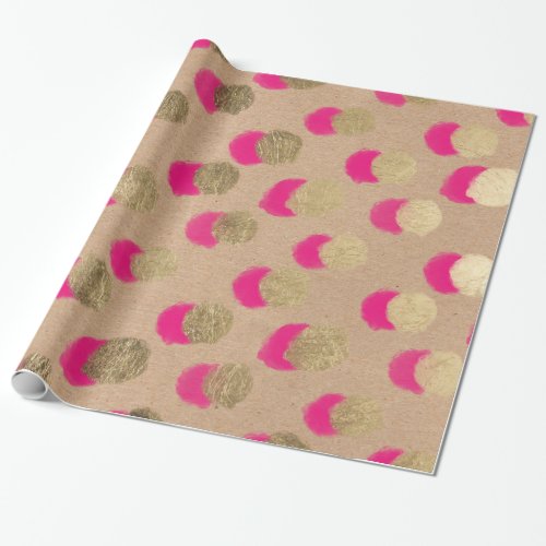 Christmas watercolor neon pink gold polka dots wrapping paper