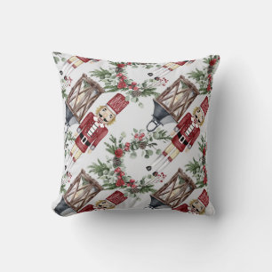 Christmas Watercolor Nutcracker Lantern Pattern Throw Pillow