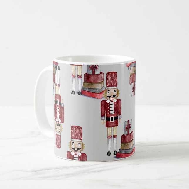 Christmas Watercolor Nutcracker Pattern Coffee Mug (Front Left)