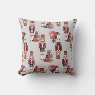Christmas Watercolor Nutcracker Pattern Throw Pillow