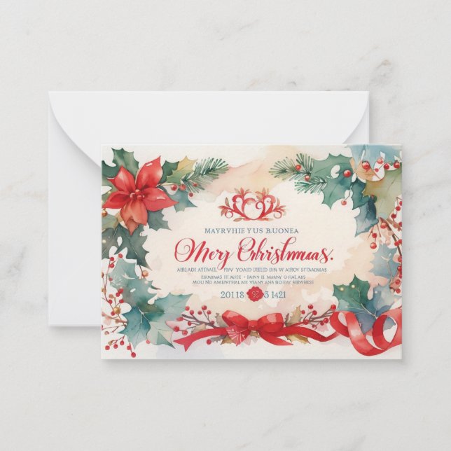 Christmas watercolor old flat invitation card (Front)