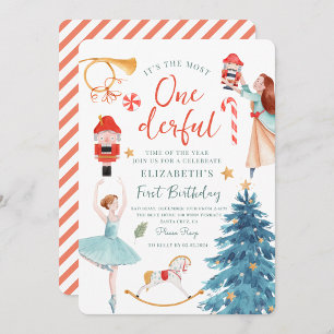 Christmas Watercolor Onederful Baby Birthday Invitation