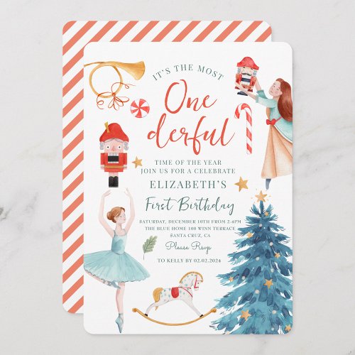 Christmas Watercolor  Onederful Baby Birthday  Invitation