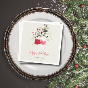 Christmas Watercolor Ornament Personalized Name Napkins