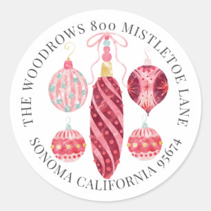 Christmas Watercolor Ornaments Return Address Classic Round Sticker