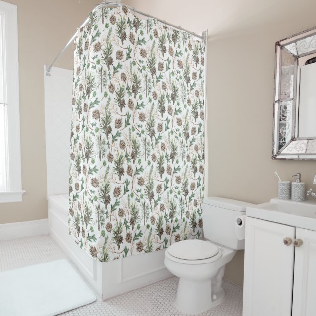 Christmas watercolor pattern shower curtain (In Situ)