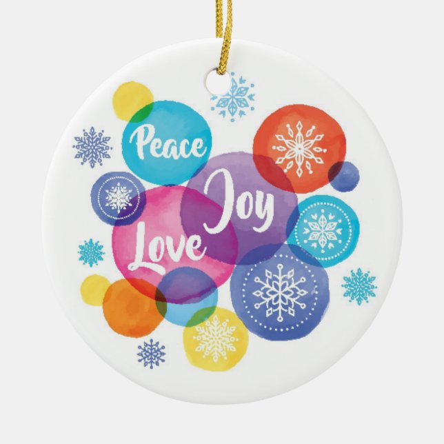 Christmas | Watercolor - Peace Love Joy Quote Ceramic Ornament (Front)