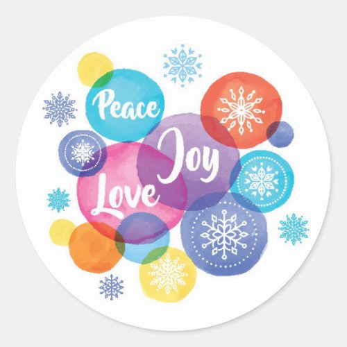 Christmas  Watercolor _ Peace Love Joy Quote Classic Round Sticker