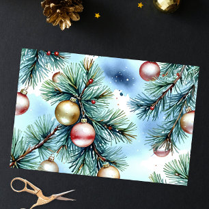 Christmas Watercolor Pine Branches and Ornaments Tissue Paper
