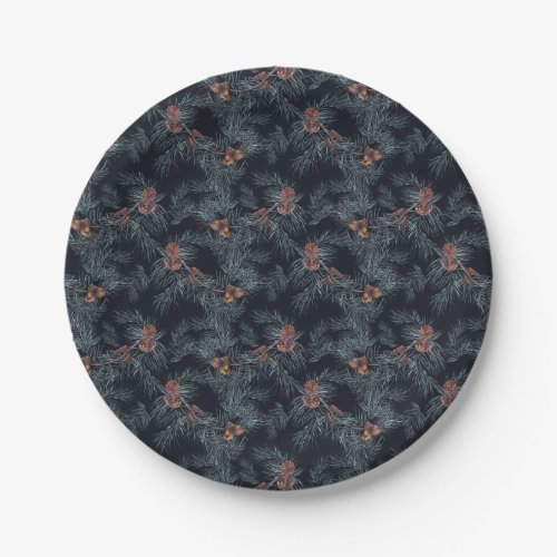 Christmas Watercolor Pine Cone Pattern Paper Plates