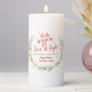 Christmas watercolor pine cones berries stars pillar candle