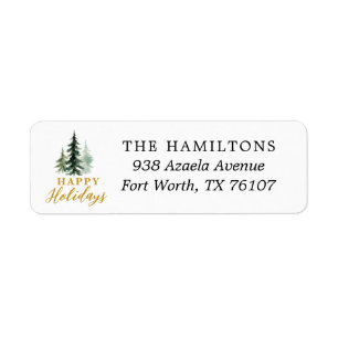 Christmas Watercolor Pine Tree Family Name Label
