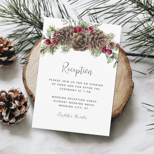 Christmas Watercolor Pinecones Wedding Reception Enclosure Card (Creator Uploaded)